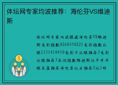 体坛网专家均波推荐：海伦芬VS维迪斯